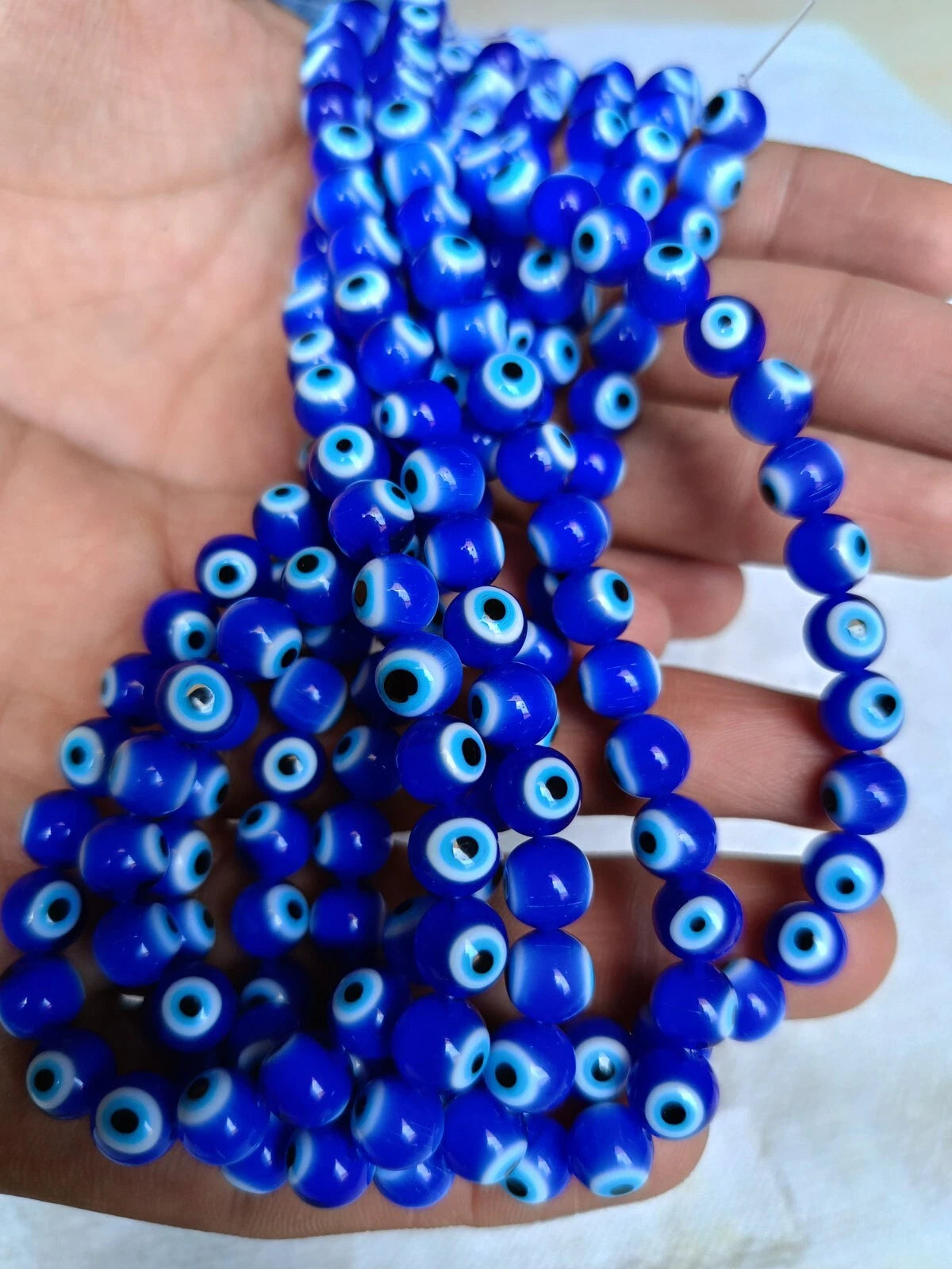 Blue Evil Eye Stone Beads Beads |8mm Round Beads |AAA | 15" | 2line|Protection