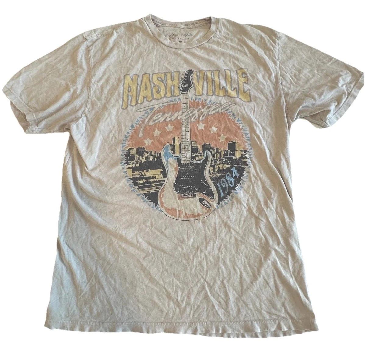 Nashville Tennessee Graphic Tee Mens Large L Gray Guitar Country Music Shirt