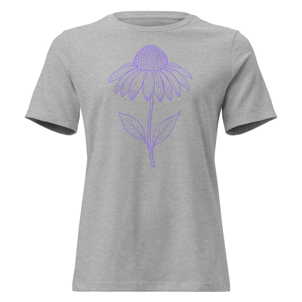 Echinacea Shirt Minimalist Purple Floral Line Art Botanical Garden Tee for Women