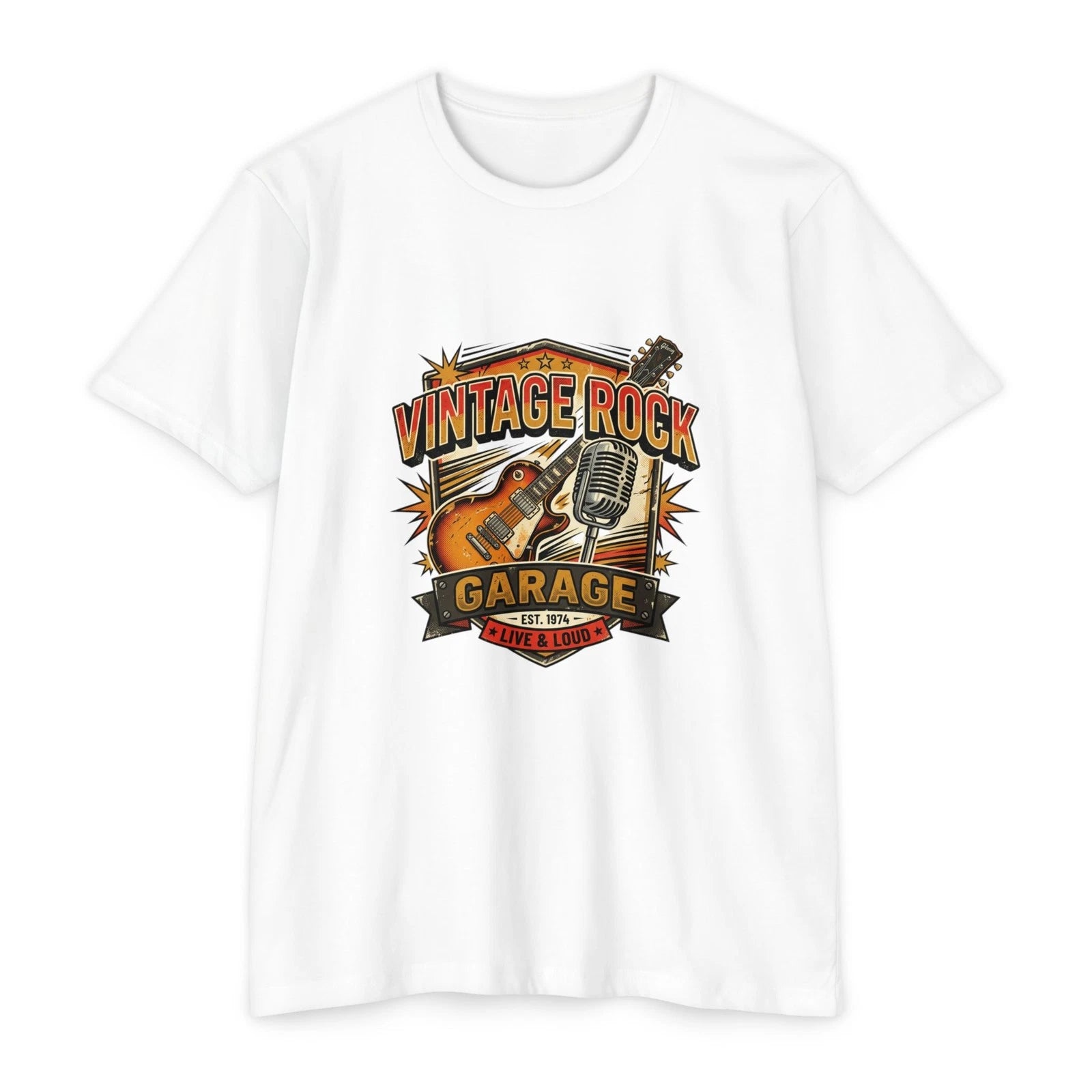 Vintage Rock Garage T-Shirt | Guitar Microphone Retro Music Design