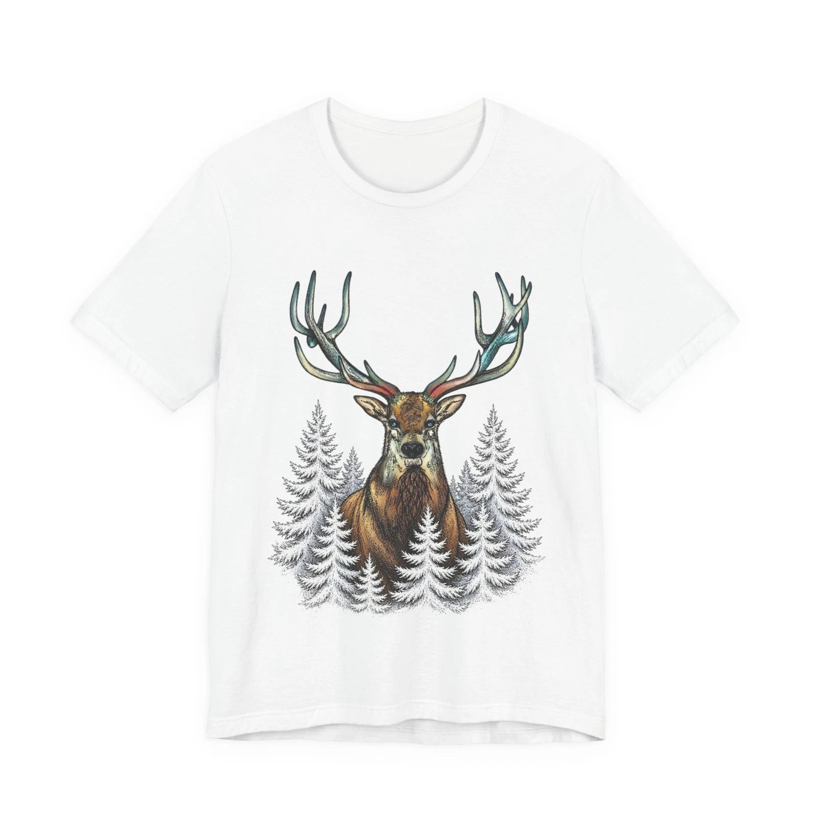 Majestic Deer with Pines T-Shirt | Woodland Stag Tee