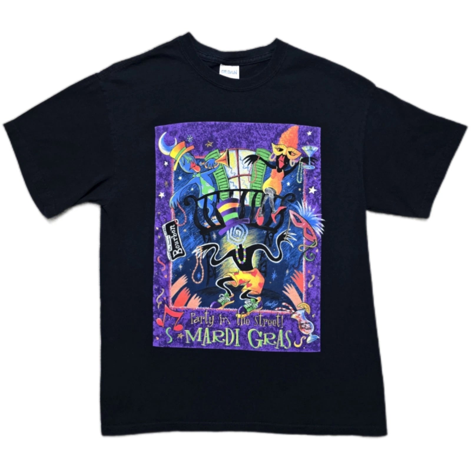 Rare Vintage New Orleans Mardi Gras T Shirt Mens M Bourbon Street Black 90s