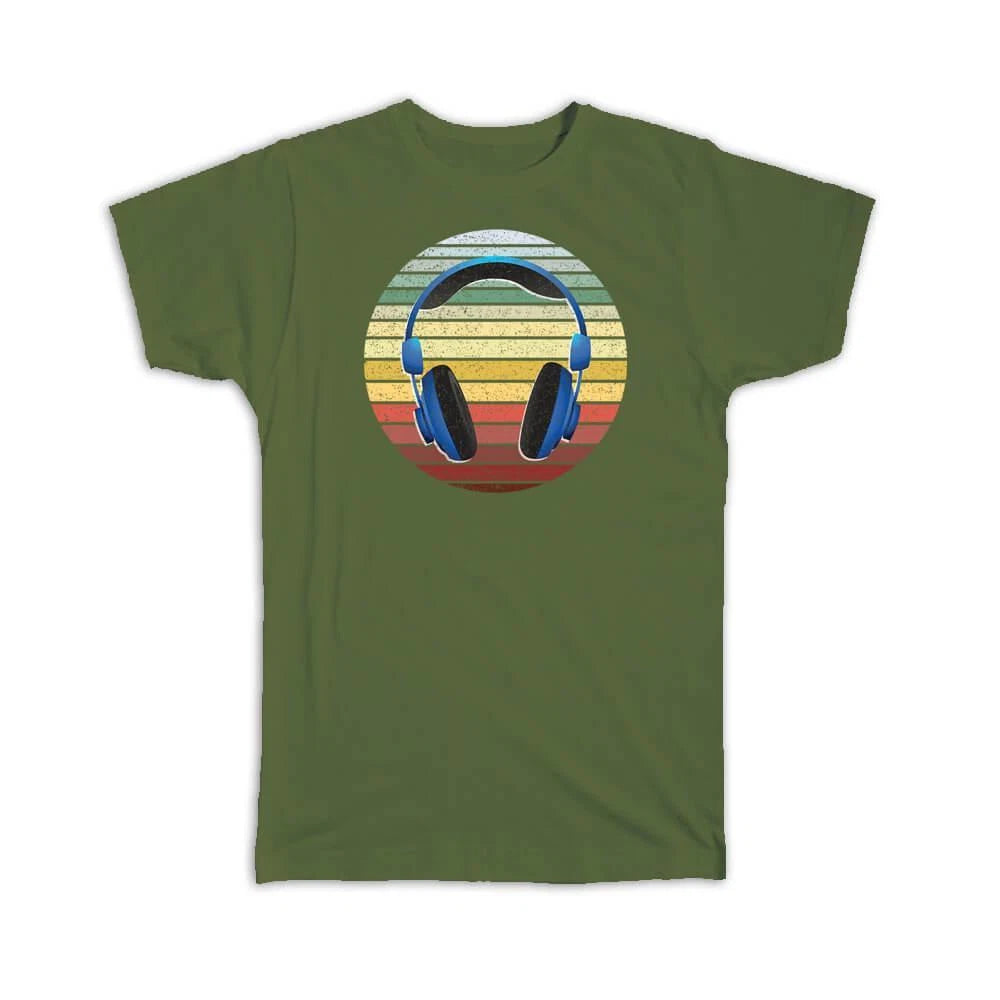 Gift T-Shirt : Headphones Gradient Colors Musical Art Poster Decor Retro Rainbow