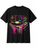 Splatter Art Vinyl Record Player Brushstroke Mens T-Shirt Retro Y2K Black 90s