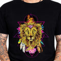 Tribal Lion Head Sacred Geometry Crystal Butterfly Feather Top Graphic T-Shirt.