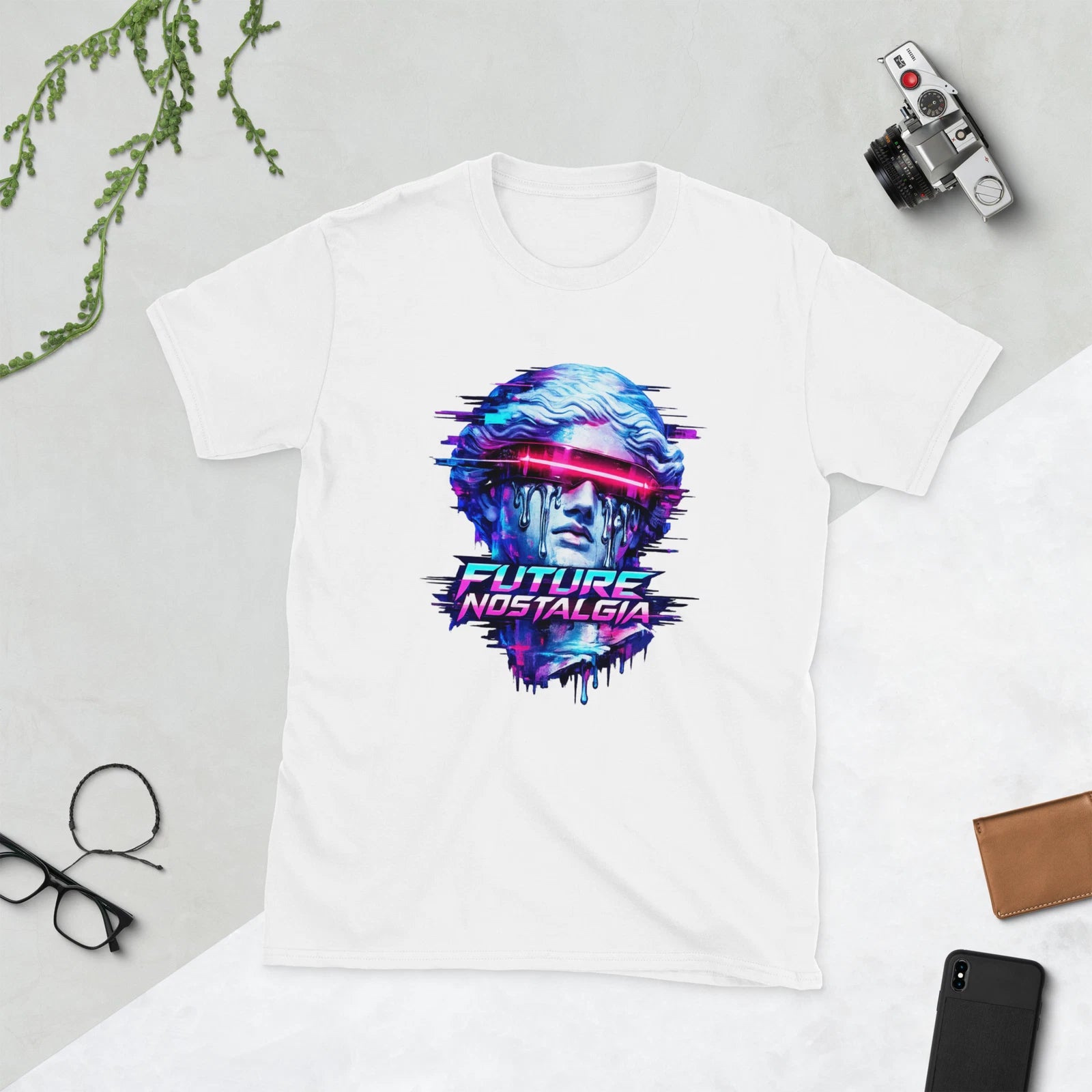 Future Nostalgia Glitch Art Unisex T Shirt Cyberpunk Statue Graphic Tee