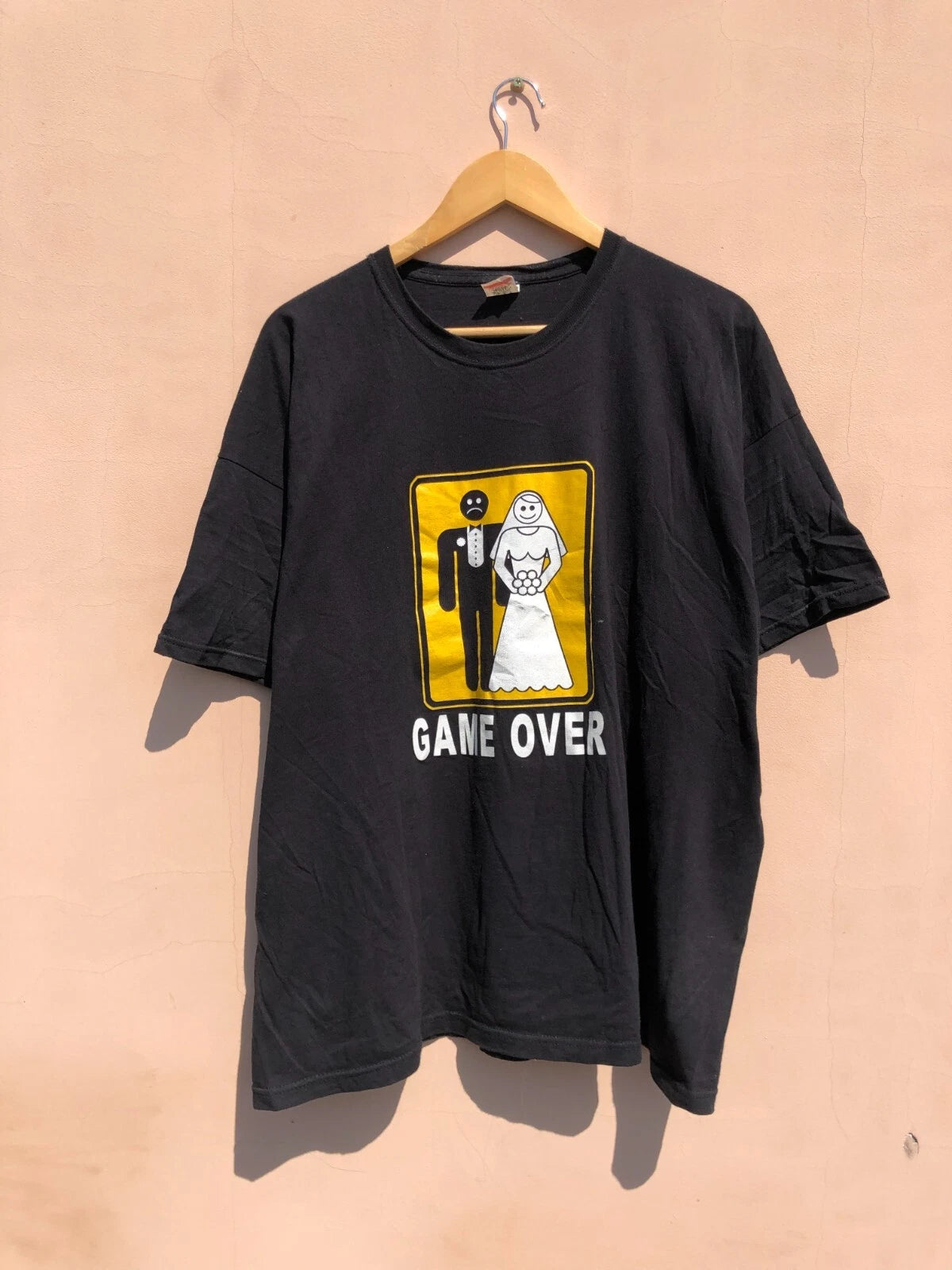 Vintage Game Over Married Dead Life Funny Humor Black T-shirt Sz XXL