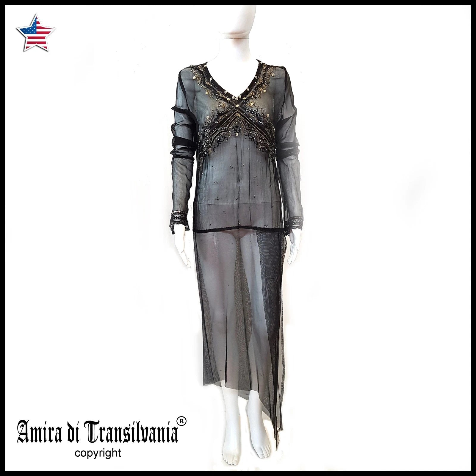 Women Clothing Fashion Transparent Long Dress Embroidered Sexy Prom Elegant Gown