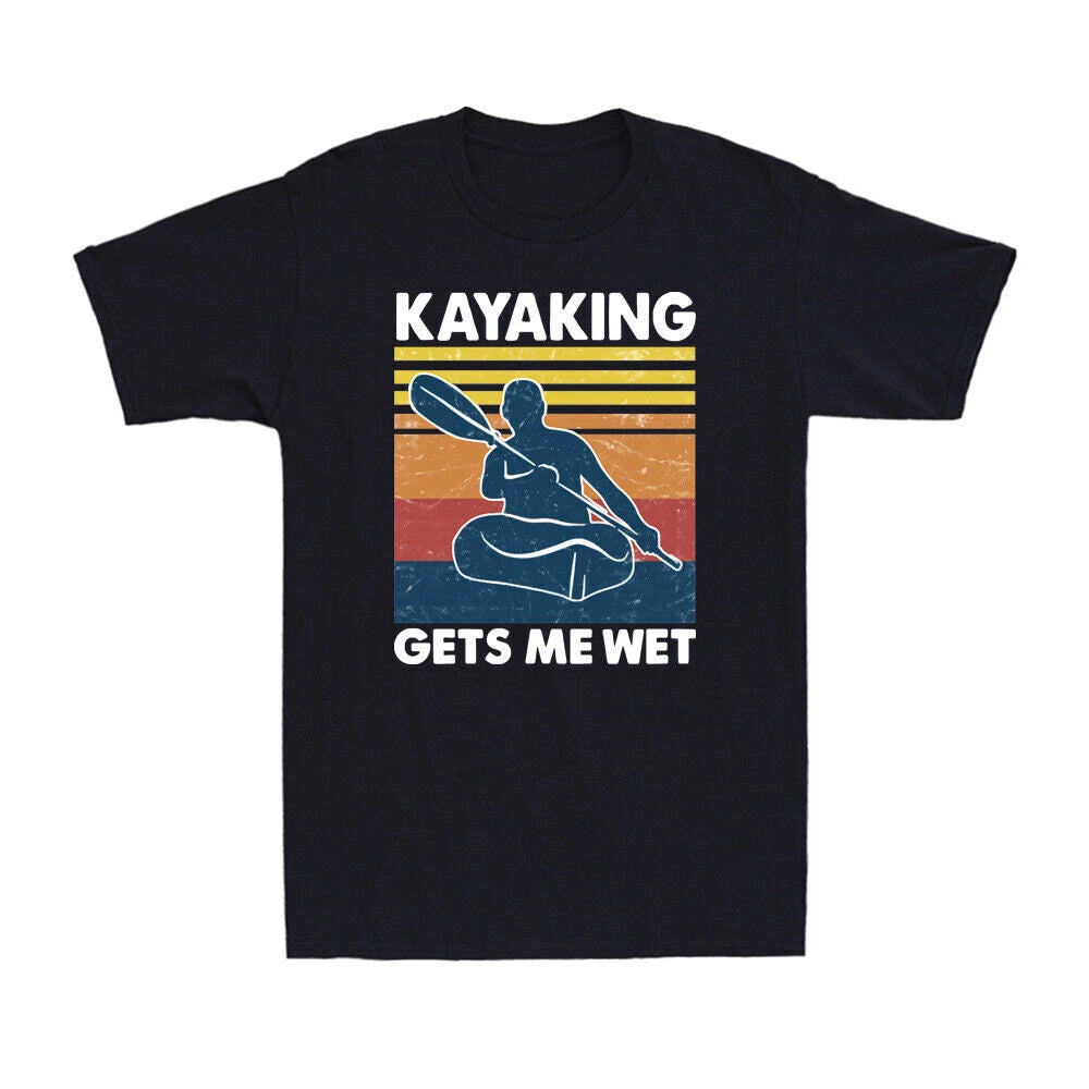T-Shirt Men's Short Cotton Gets Me Kayak Wet Sleeve Funny Retro Kayaking Graphic