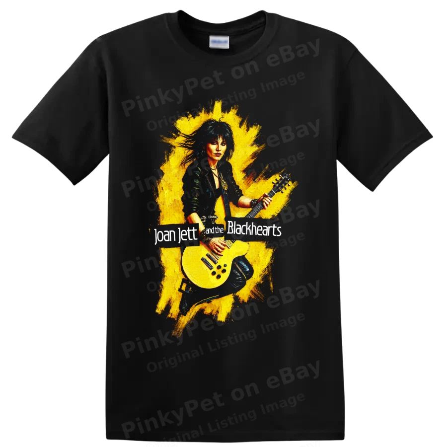 Joan Jett Rock Guitarist T Shirt Yellow Electric Guitar Concert Graphic Art Tee