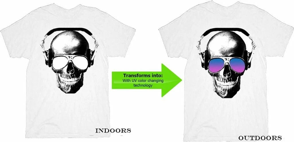 Adult Unisex UV Solar Gradient Color Transforming Metal Skull White T-shirt