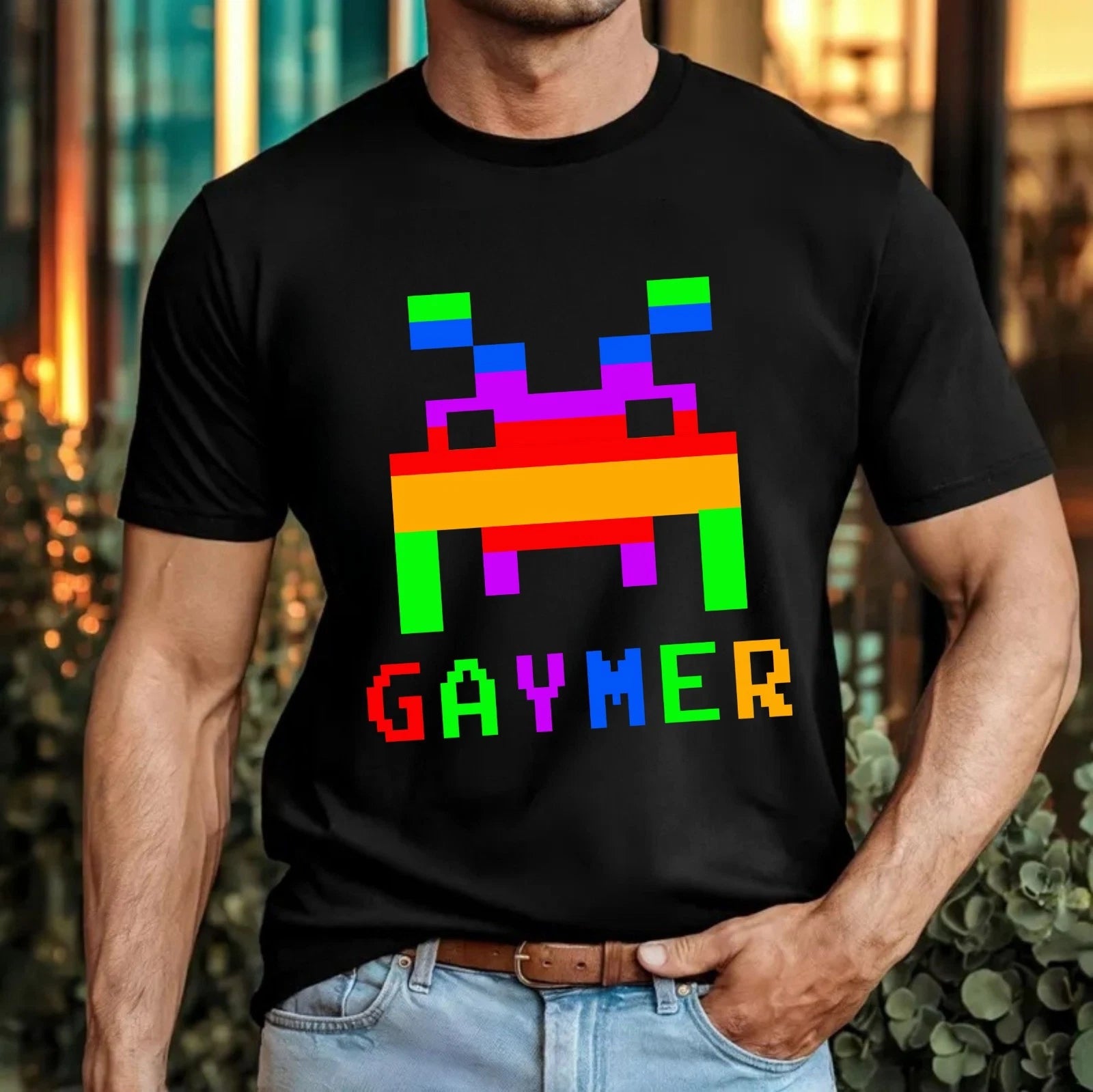 Gaymer Pixel Gaming T-Shirt - Retro LGBT Pride Rainbow Arcade Funny Unisex Tee