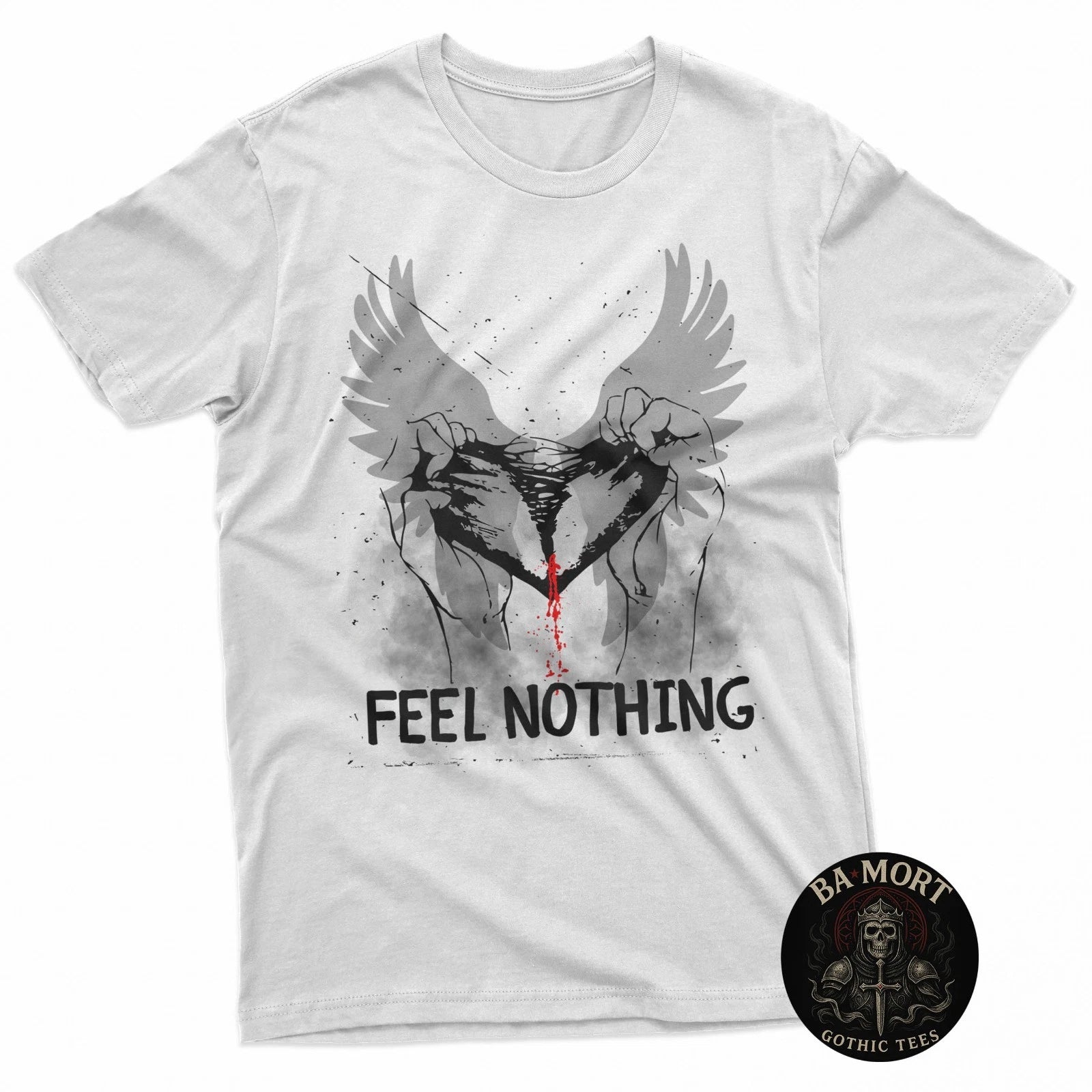 Feel Nothing Broken Heart Wings Emo Grunge Aesthetic T-Shirt