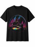 Fantasy Art Vinyl Record Player Aurora Retro Y2K Mens T-Shirt Black 100% Cotton