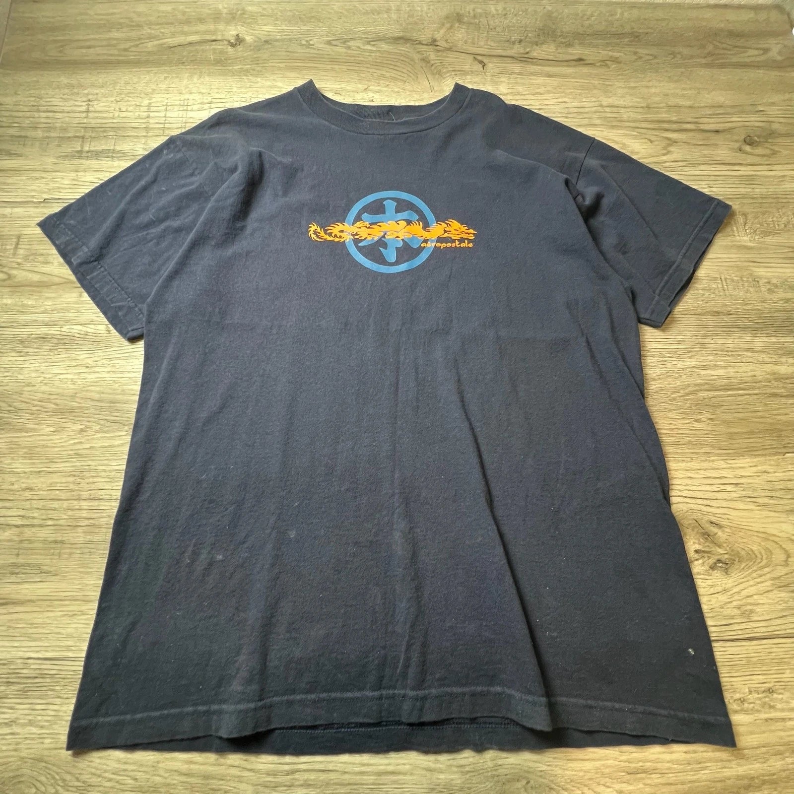 Aeropostale T-Shirt Mens XL Navy Blue Dragon Graphic Y2K Kanji Streetwear Tee