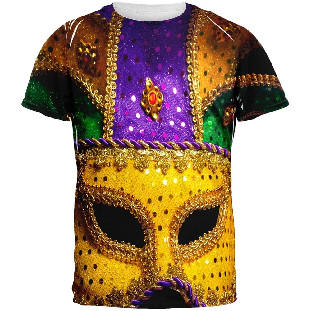 Mardi Gras Large Mask All Over Adult T-Shirt