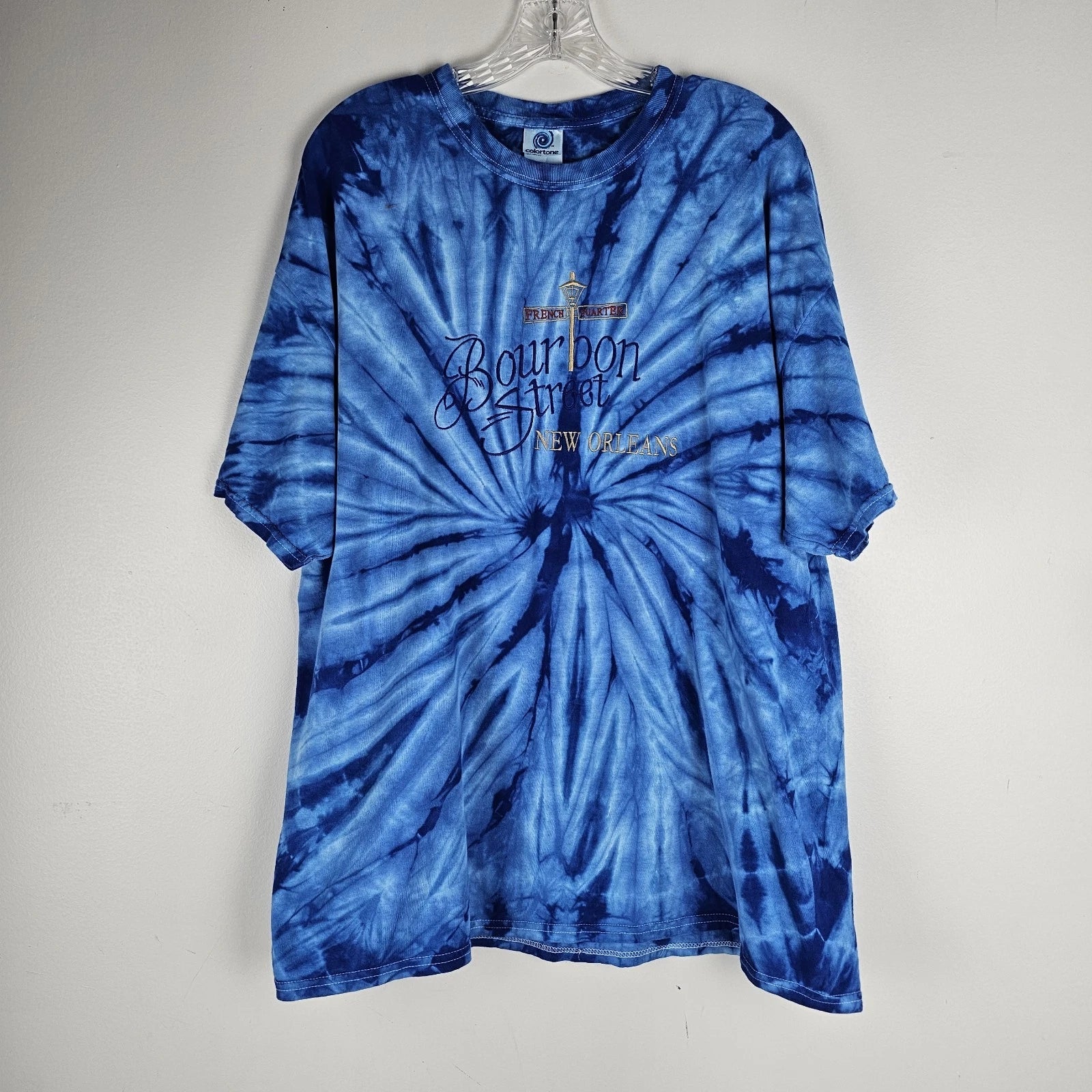 Bourbon Street New Orleans Mardi Gras 2XL Blue Tie Dye T Shirt Embroidered