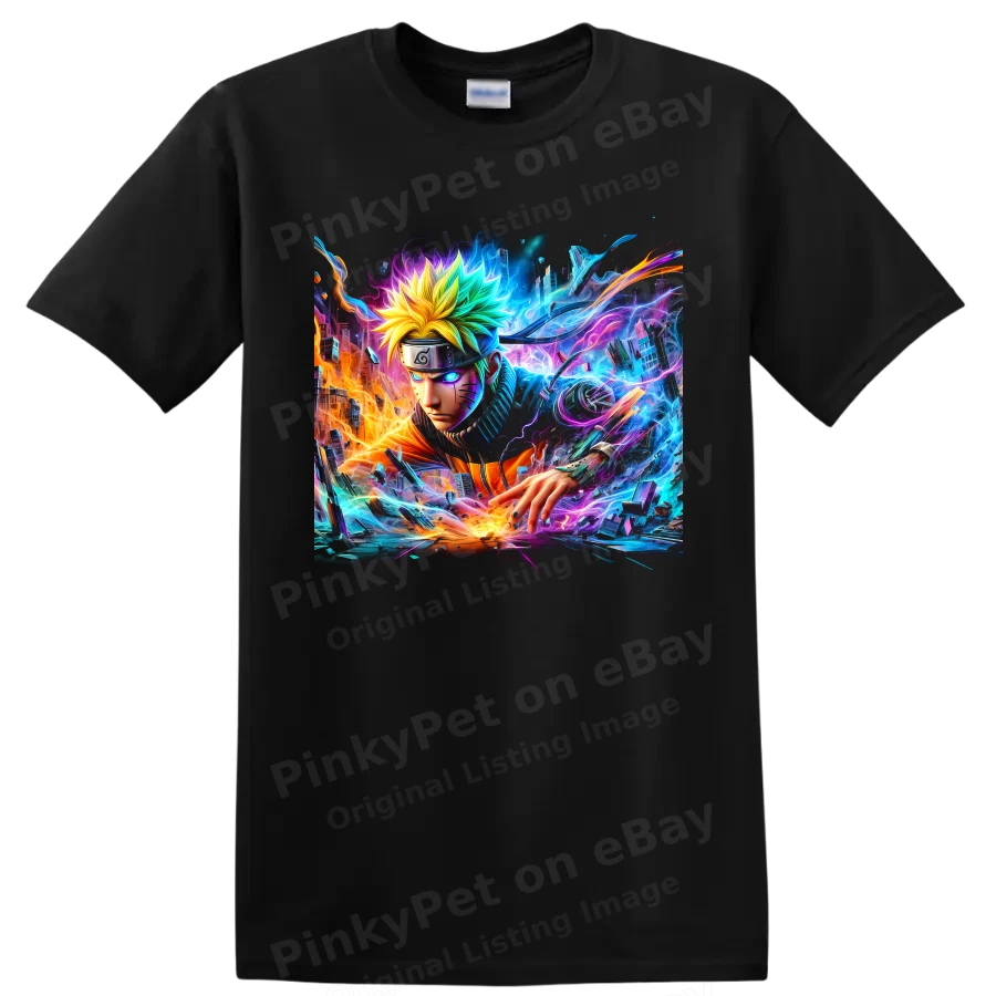 Uzumaki Anime Ninja T Shirt w/ Neon Energy Cyberpunk Art Graphic Tee Gift