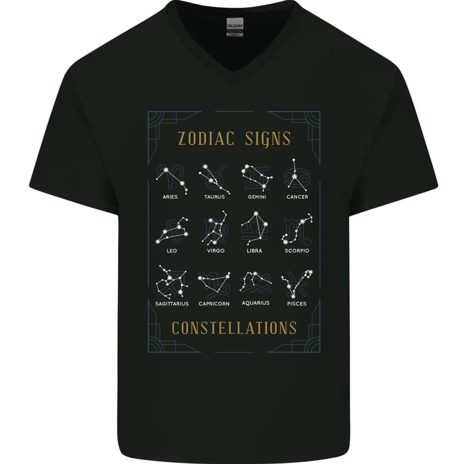 Zodiac Sign Constellations Mens V-Neck Cotton T-Shirt