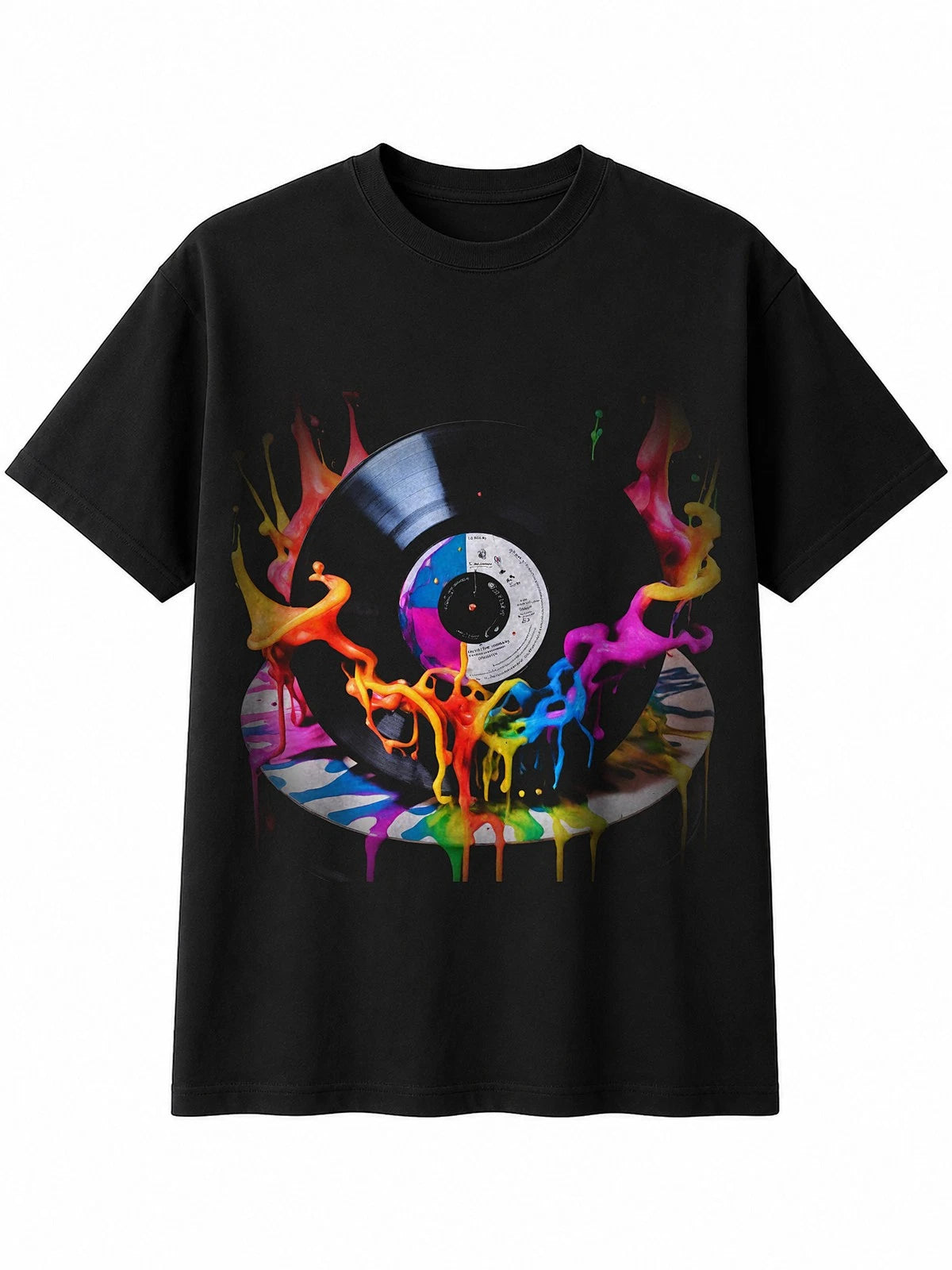 Ink Art Vinyl Record Player Dripping Retro Y2K Mens T-Shirt Black 100% Cotton