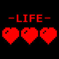 Retro Gaming Life Hearts T-Shirt 8-Bit Pixel Graphic Funny Tee Video Game SM-5XL