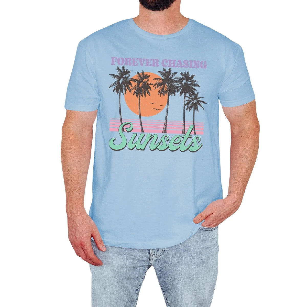 Forever Chasing Sunsets Mens T-Shirt Tropical Beach Vibes Summer Gift