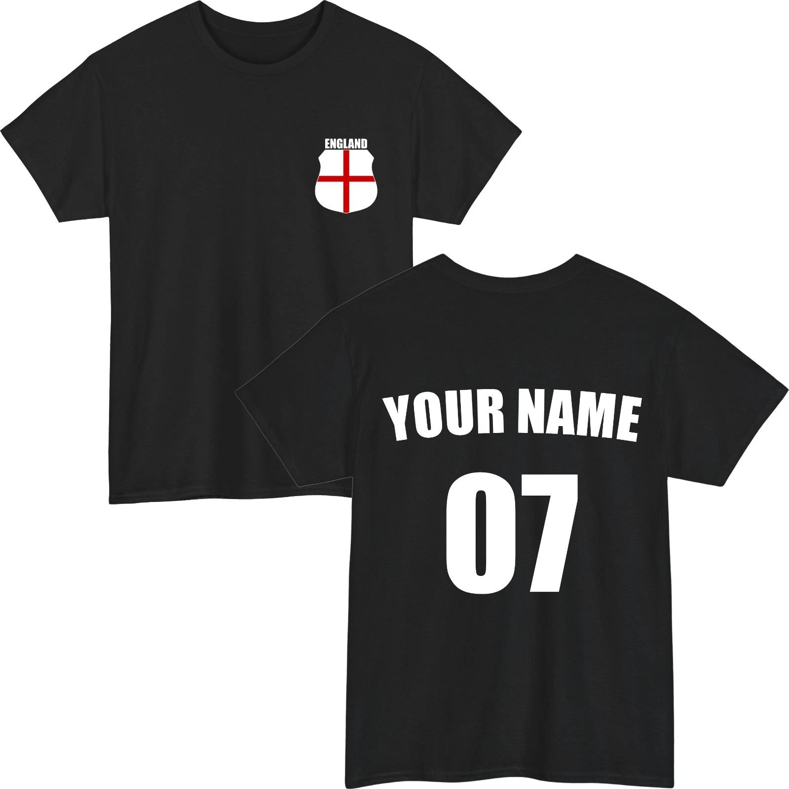 Personalised England Football T-Shirt Custom Name Number Fan Gift Unisex Tee Top