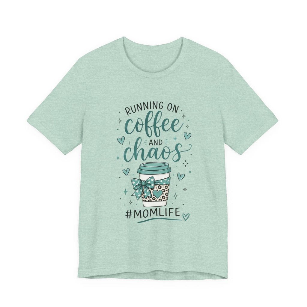 Running on Coffee and Chaos Tee | #MomLife coffee cup design