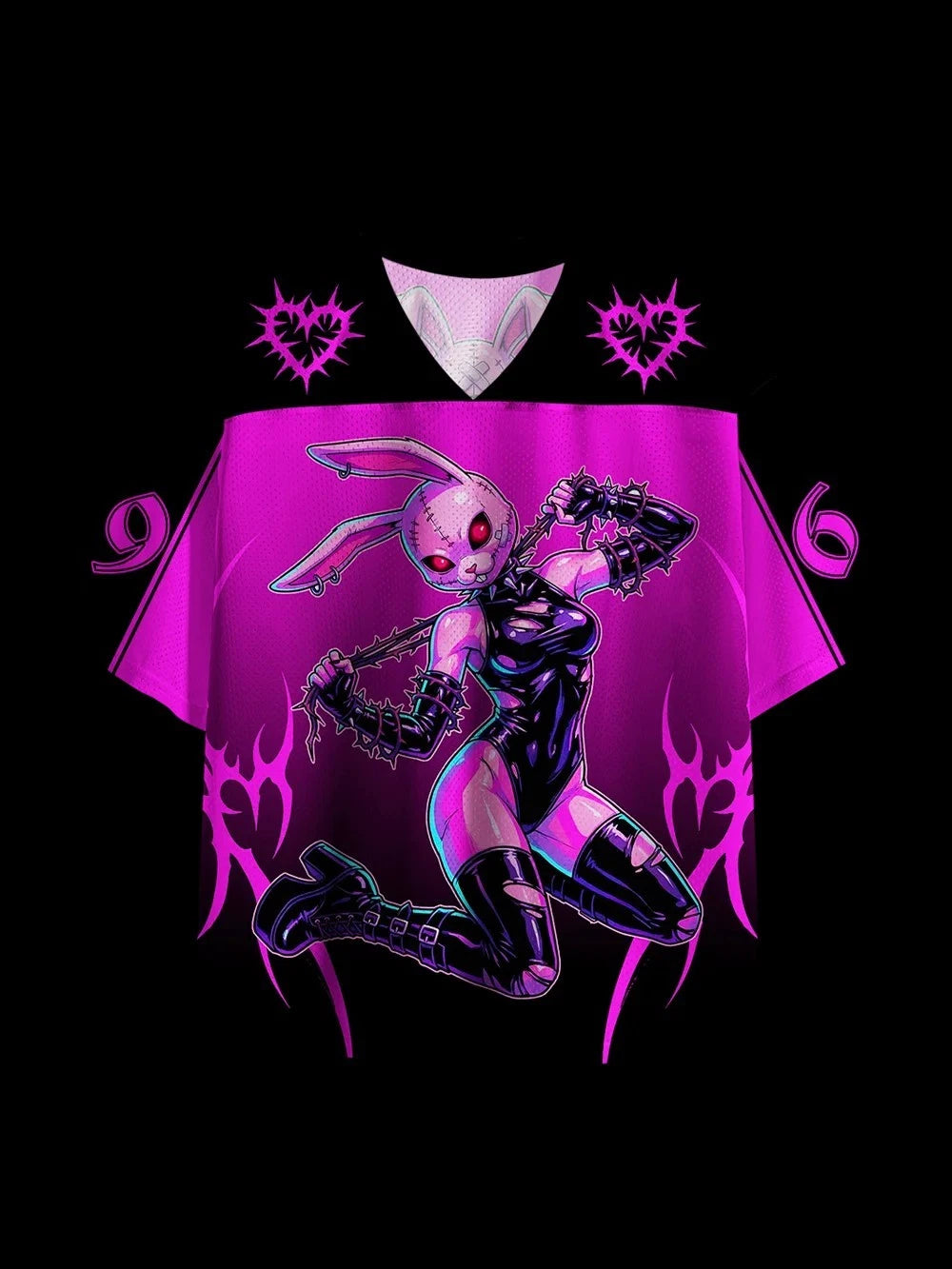 Cyberpunk Neon Rabbit Demon Football T-Shirt Graphic Print V-Neck Breathable