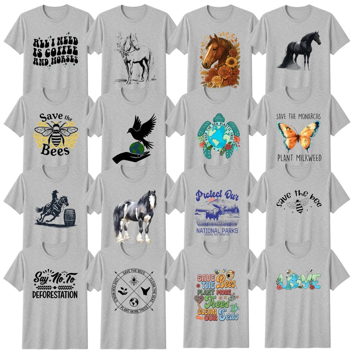 Horse Butterfly And Bee Nature T-Shirt Ocean Conservation Birthday Gift