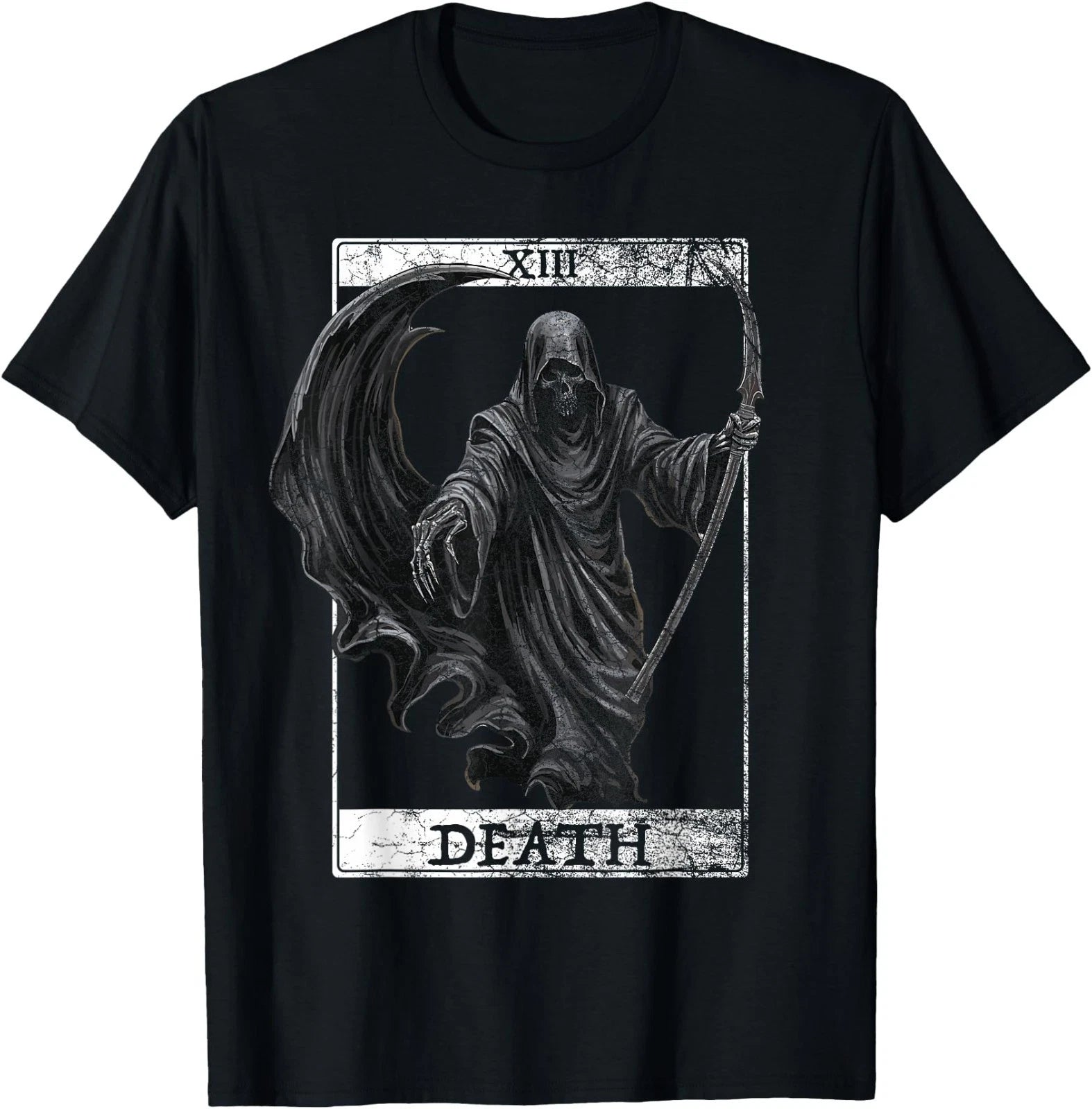Vintage Death Tarot Card Grim Reaper Occult Satanic Horror T-Shirt