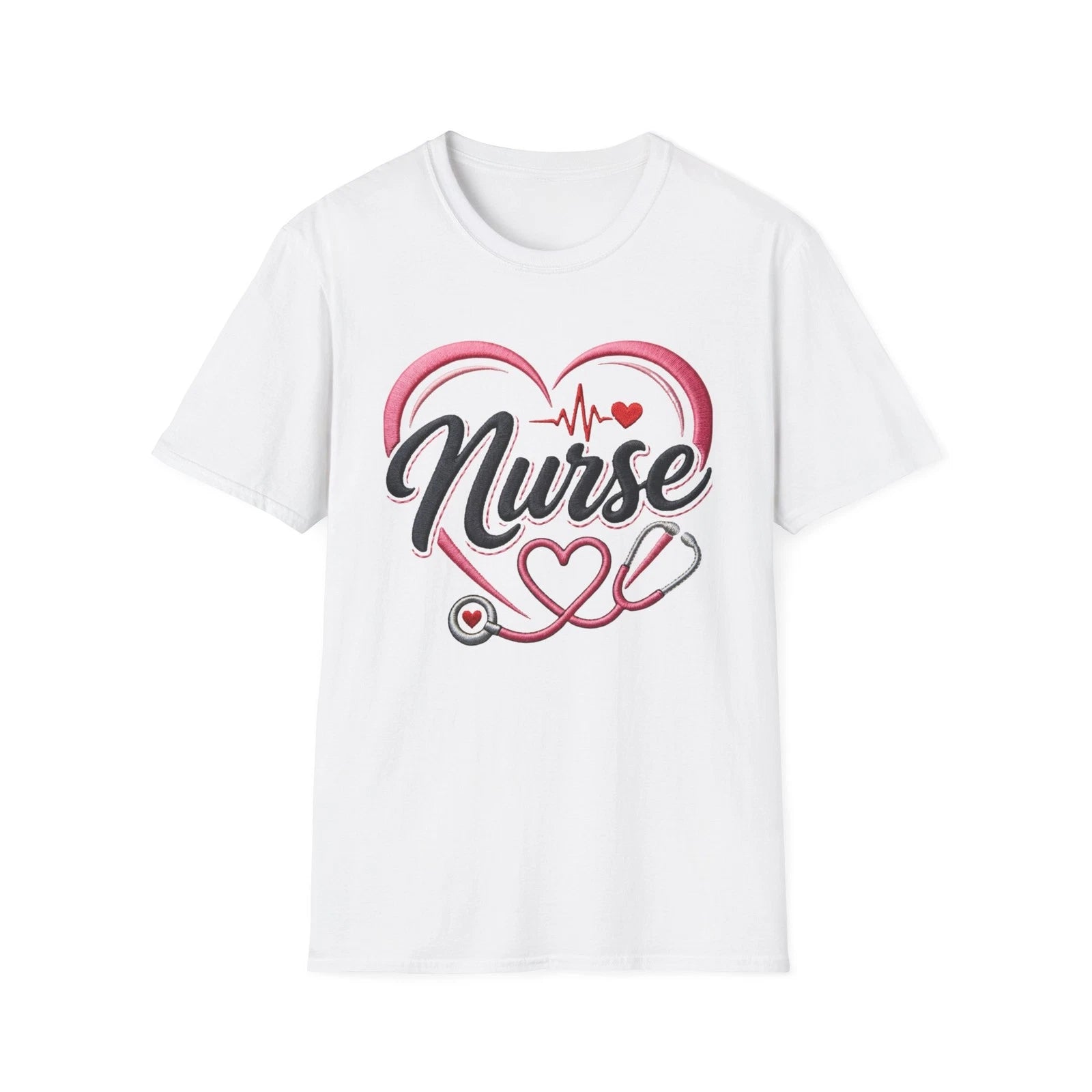 Faux embroidery Nurse Heartbeat Stethoscope T-Shirt | Medical Nursing Tee