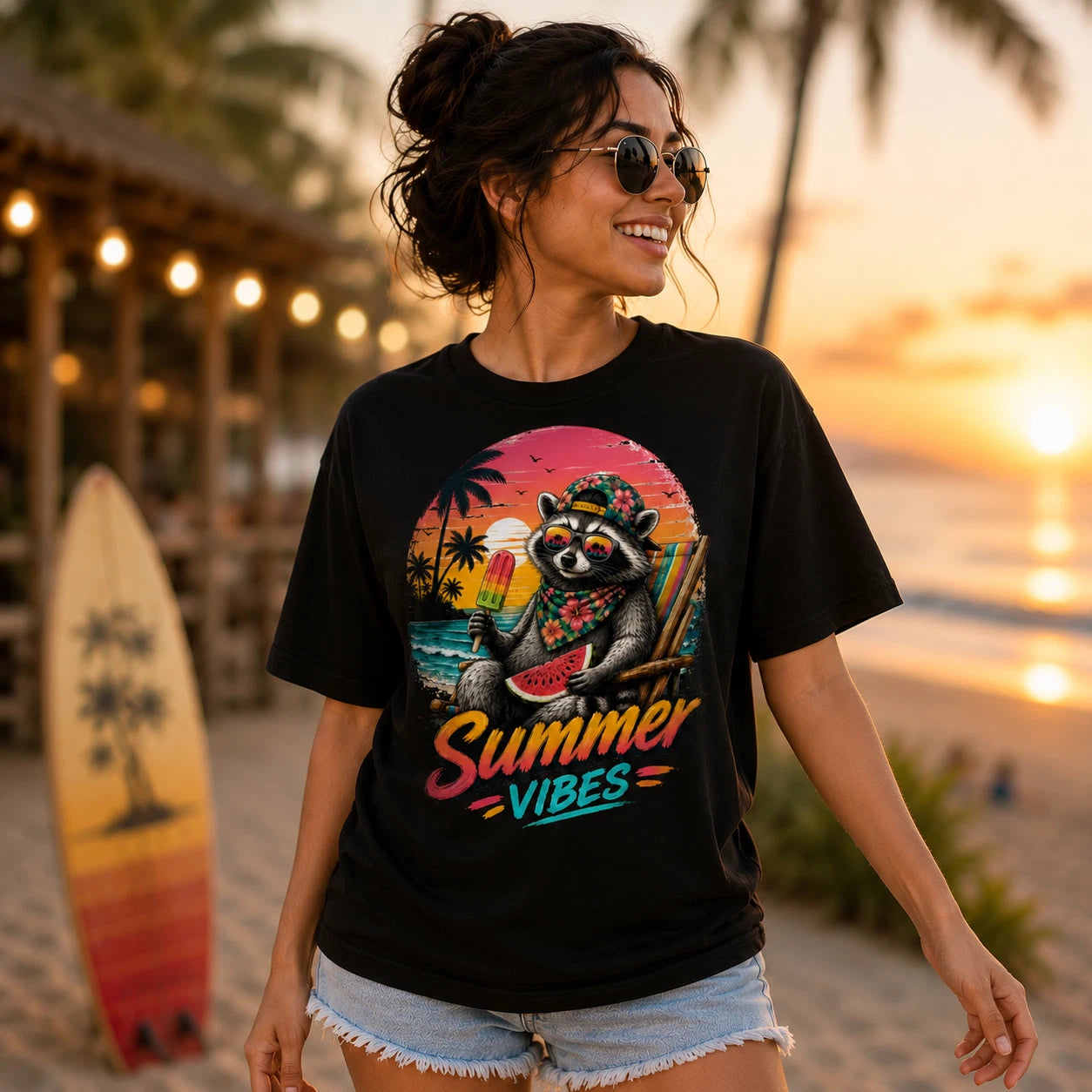 Summer Vibes Raccoon T Shirt, Funny Beach Vacation Tee