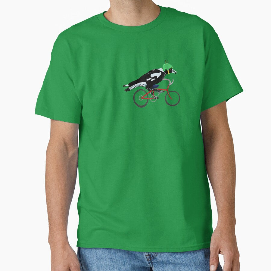 Magpie on Bike Swoop (in Green) by LadyRyatt