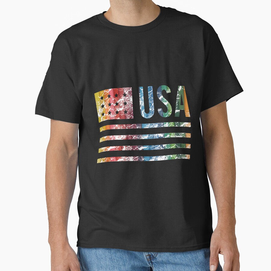USA American Flag T-Shirt | Colorful Rainbow Design Tee by AllStarMerch