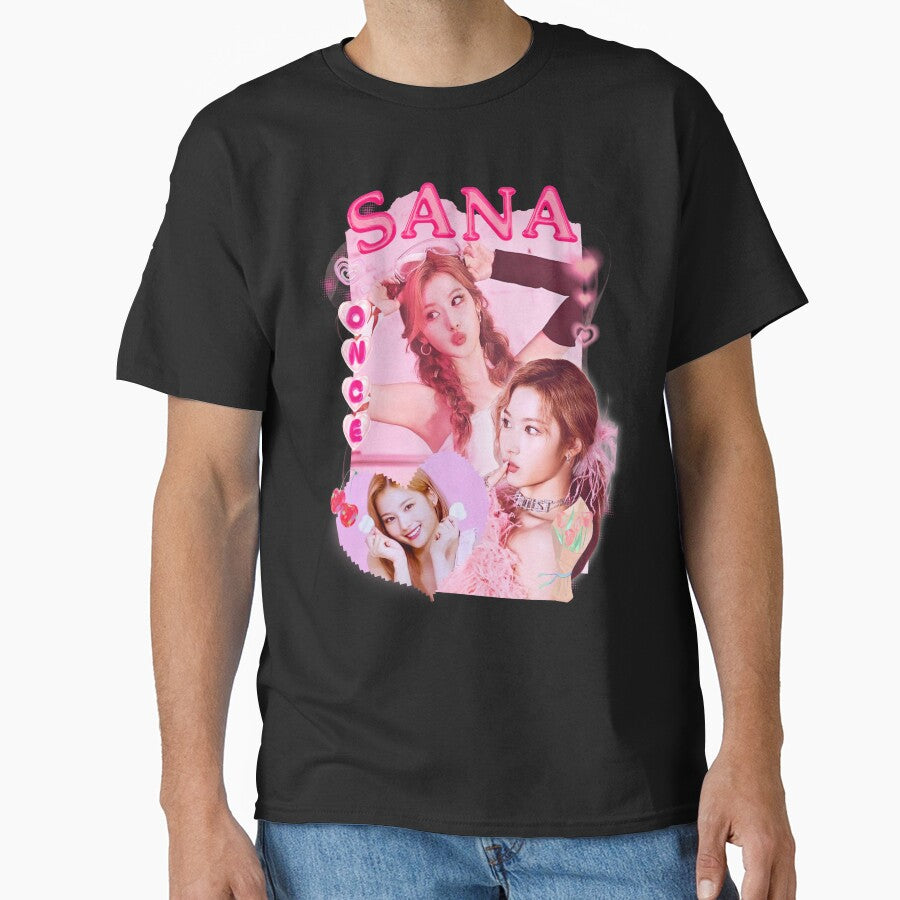 TWICE Sana Kpop Girl Group Pink Collage Design With Member Names by AJUNICE STUDIO