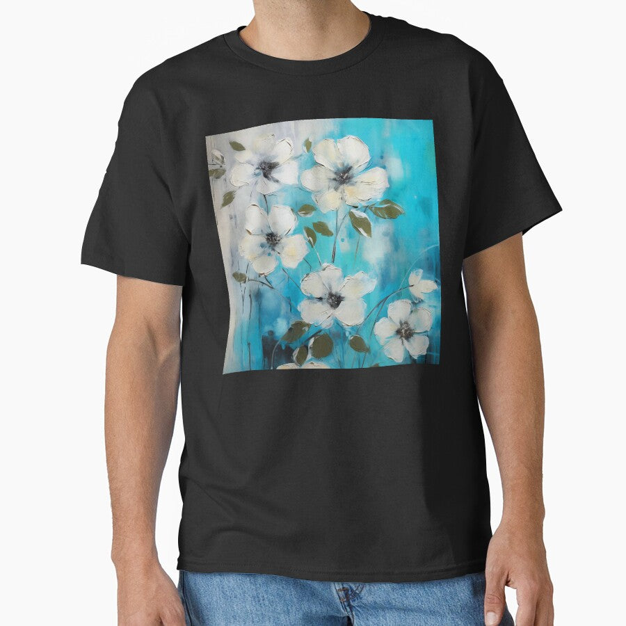 Grunge White Flowers On Sky Blue Digital Art by DEC02