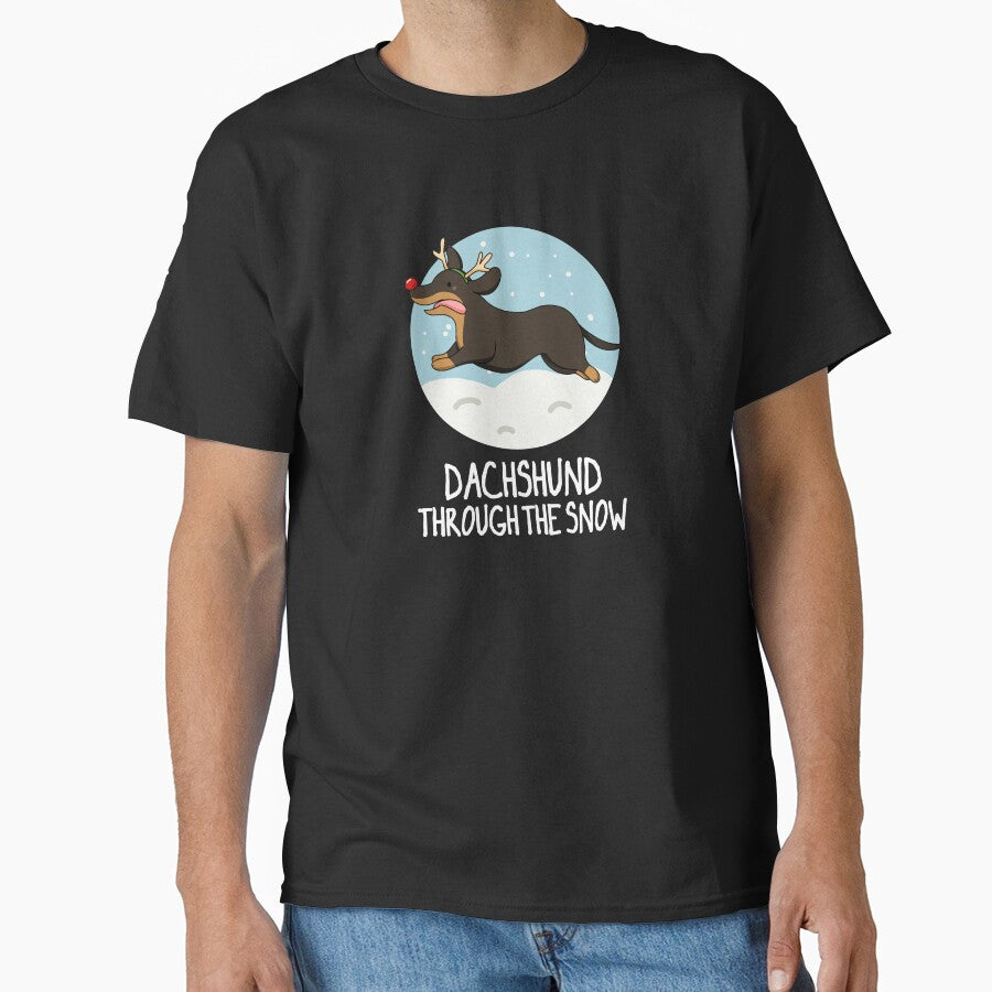 Dachshund Through The Snow Funny Christmas Puns (Dark BG) by punnybone