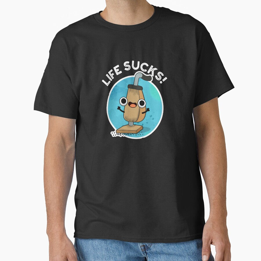 Life Sucks Funny Vacuum Cleaner Pun (Dark BG) by punnybone
