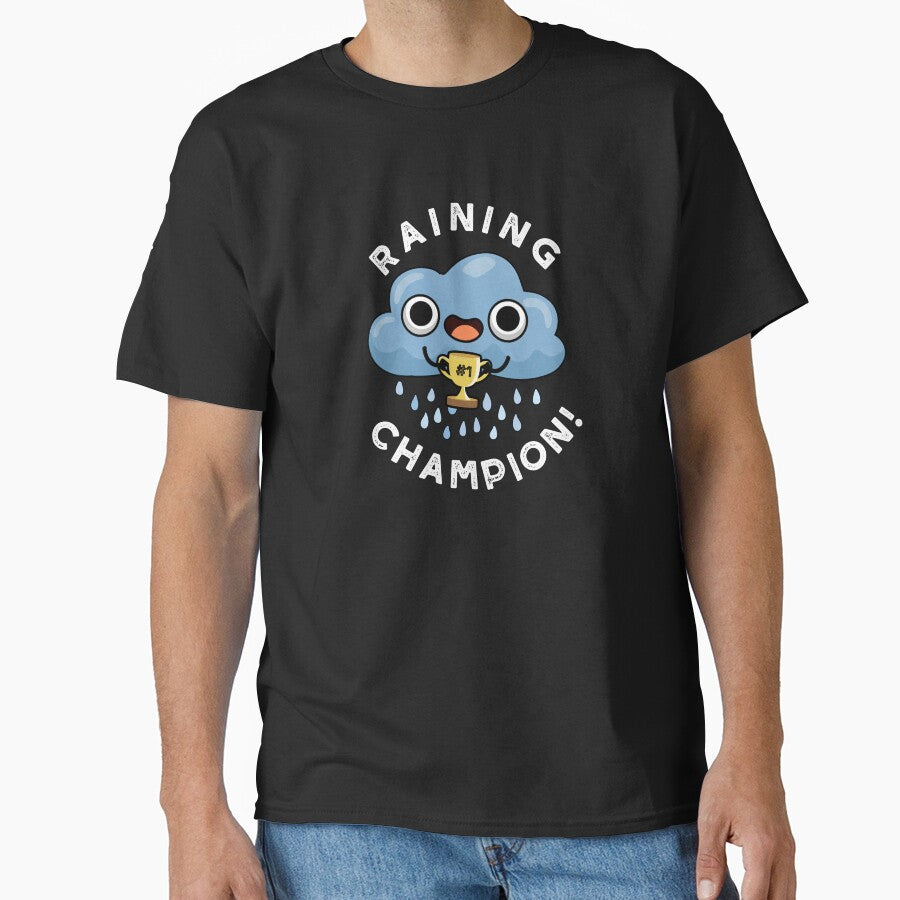 Raining Champ cute Weather Rain Cloud Pun (Dark BG) by punnybone