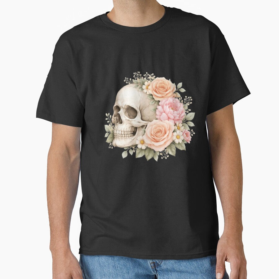 Floral Skull - Soft Aesthetic Rose Gothic Graphic by Lowkloot