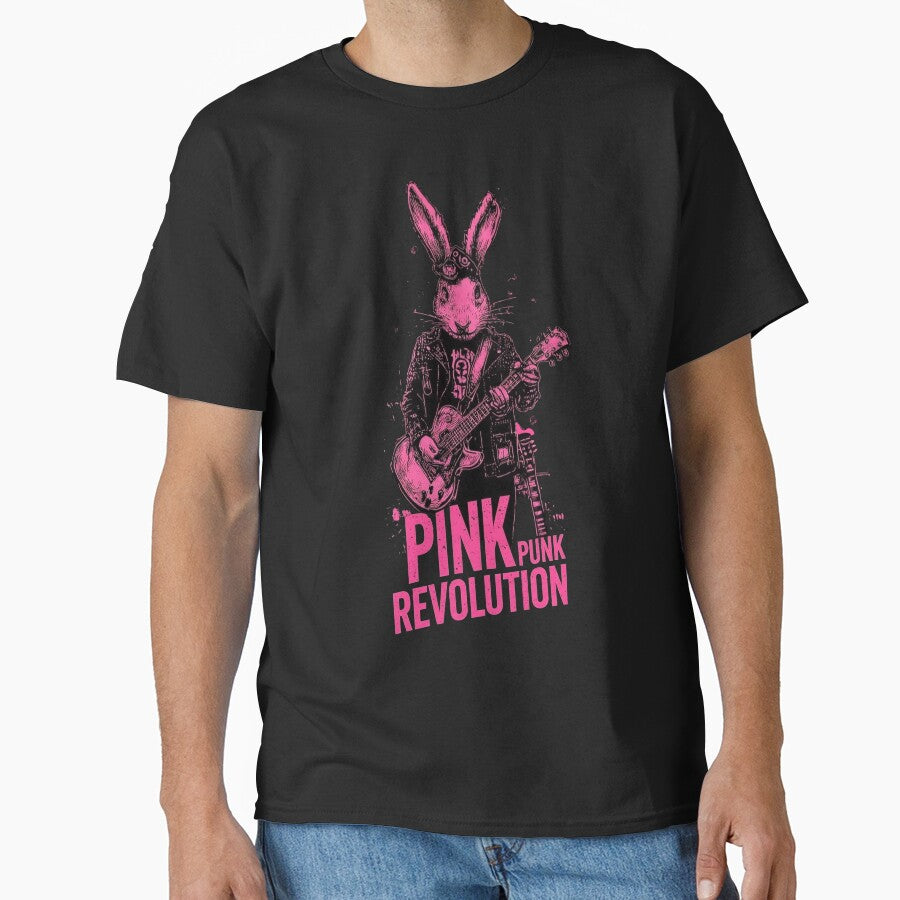 Pink Punk Revolution Bunny - Edgy Rock Rabbit Guitar Design by PixelQ