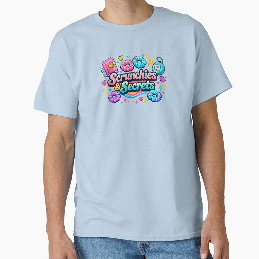 Scrunchies & Secrets Shirt – Vintage 90s Girl Nostalgia Tee | Retro Sleepover Aesthetic by MEMORY-LN-Tees