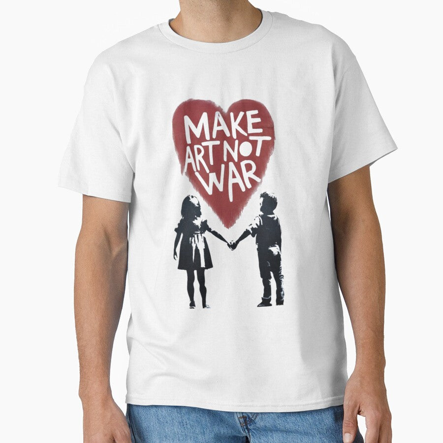 Meaningful Heart "MAKE ART NOT WAR" with Boy and Girl Holding Hands by Soulprint Art