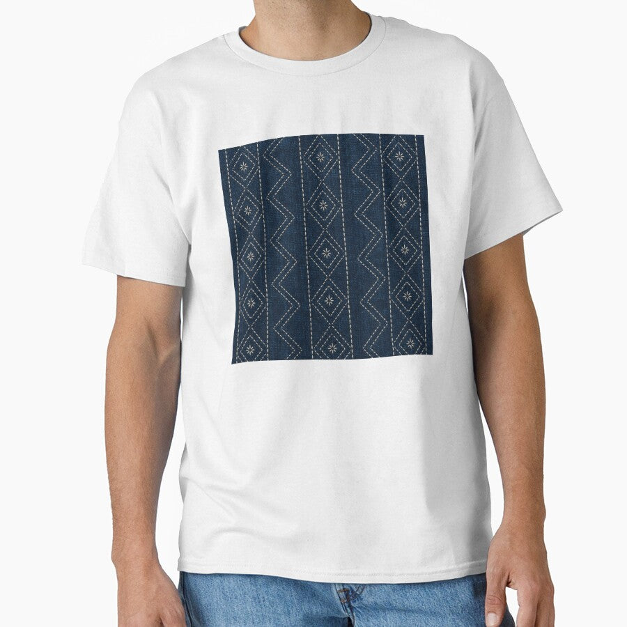 Indigo Stitched Geometric Textile Pattern by frumixart