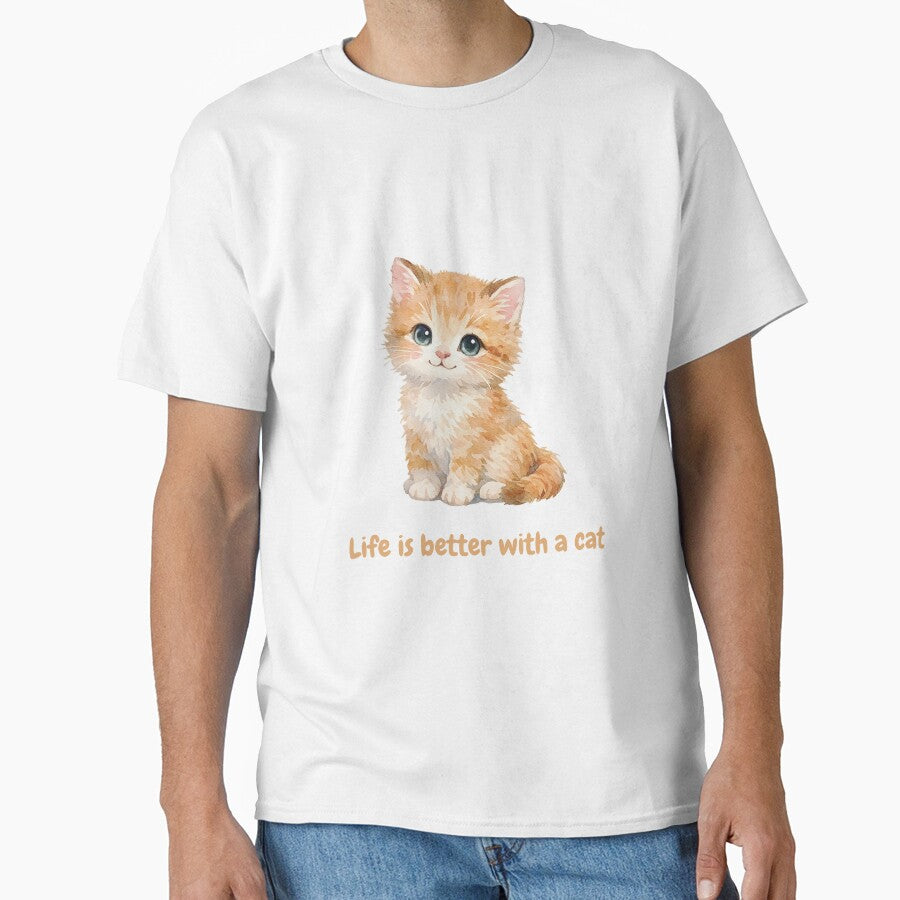 Cute Watercolor Orange Tabby Kitten - Life is Better with a Cat by AliKwStore