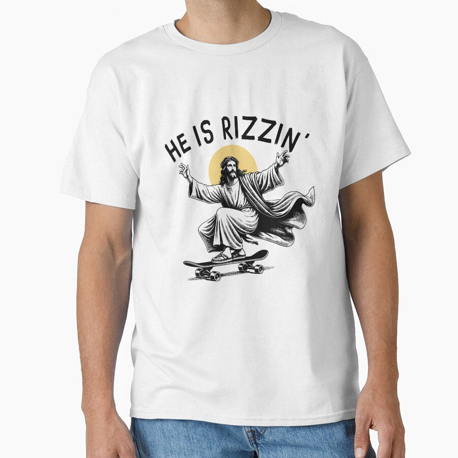 He Is Rizzin’ - Funny Jesus Skateboarding Meme Vintage Christian Art, Funny christian, funny jesus, Jesus meme by YOBOHO11