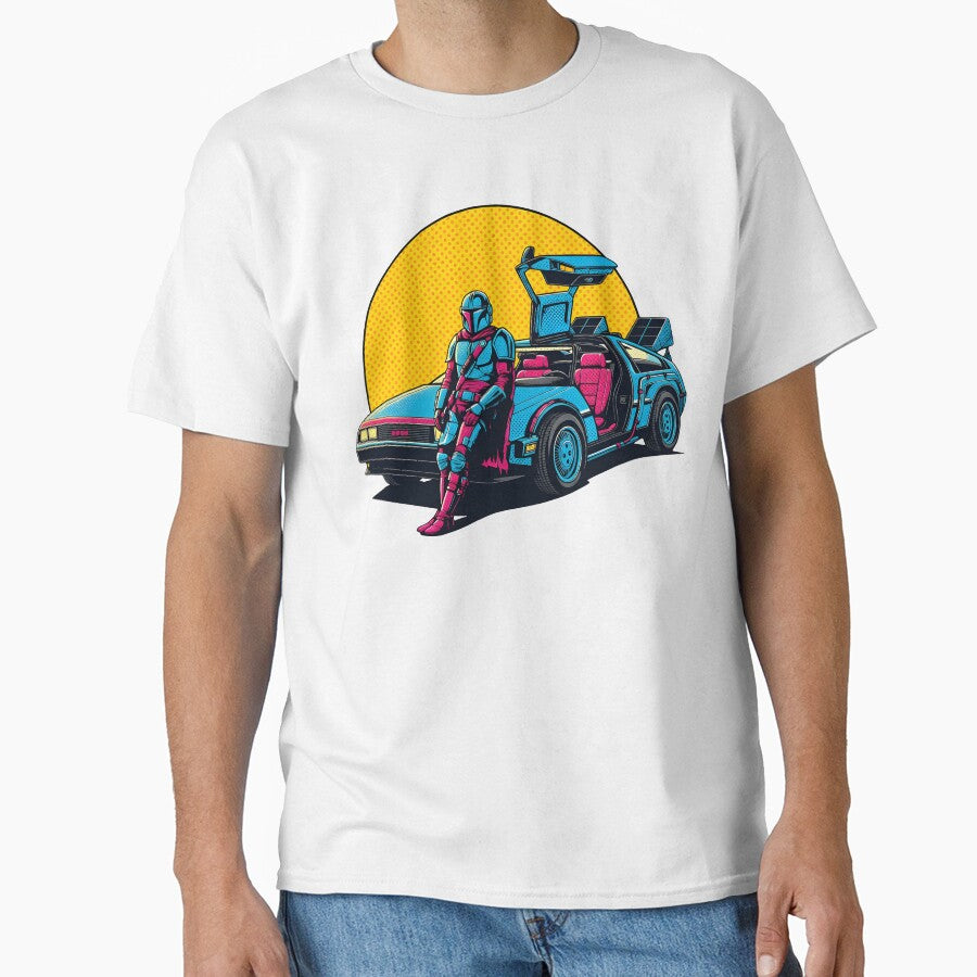 Mando & DeLorean Crossover - Retro Pop Art T-Shirt by THELOREAN