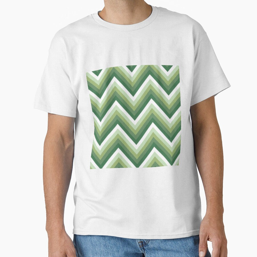 Shades of Green Abstract Zigzag Pattern. Geometrical Green White Zigzag by silviaol
