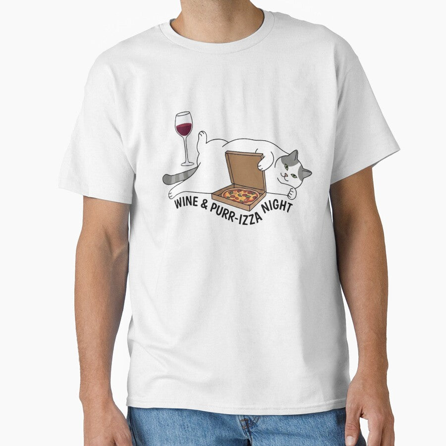 Wine & Purr-izza Night – Funny Cat Wine Pizza Design by aiqdelicia